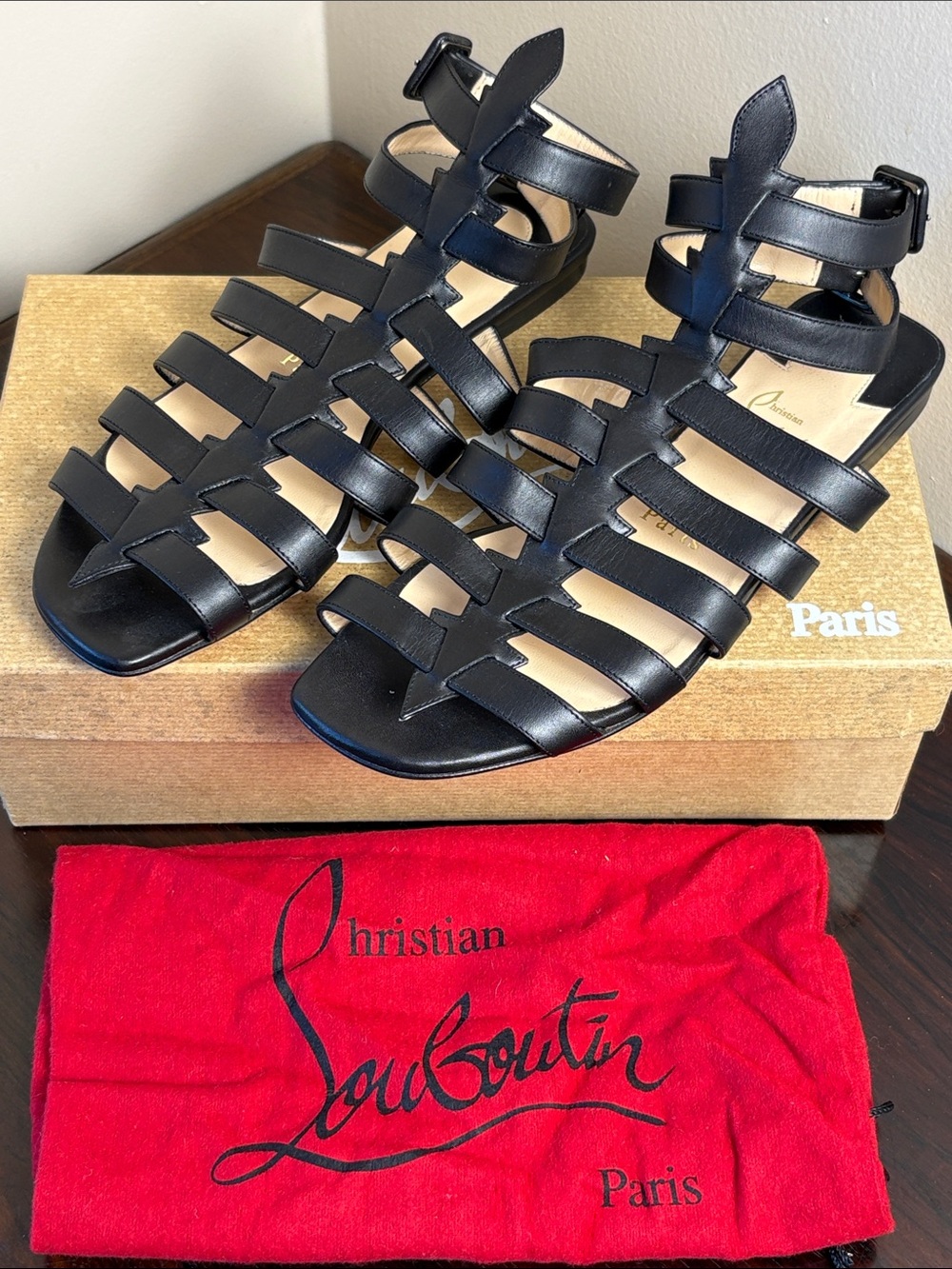 Christian Louboutin Neronna Cage Flat Sandals with Ankle Buckle size eu 37